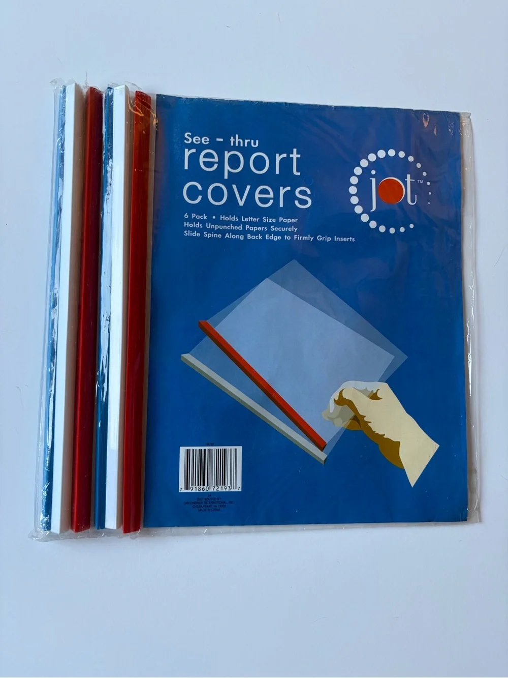 Pack of Six New See-thru Report Covers with Red White and Blue Colored Spines
